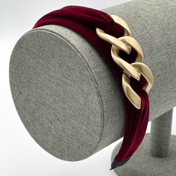 New Red Handmade Velvet Gold Chain Elegant Glamorous comfy bendable Headband - Picture 12 of 12